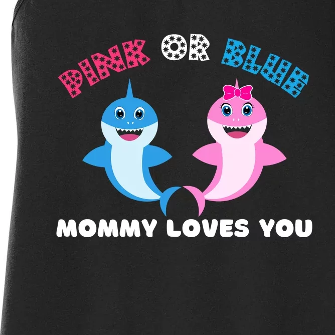 Pink Or Blue Mommy Loves You Gender Reveal Maternity Women's Racerback Tank