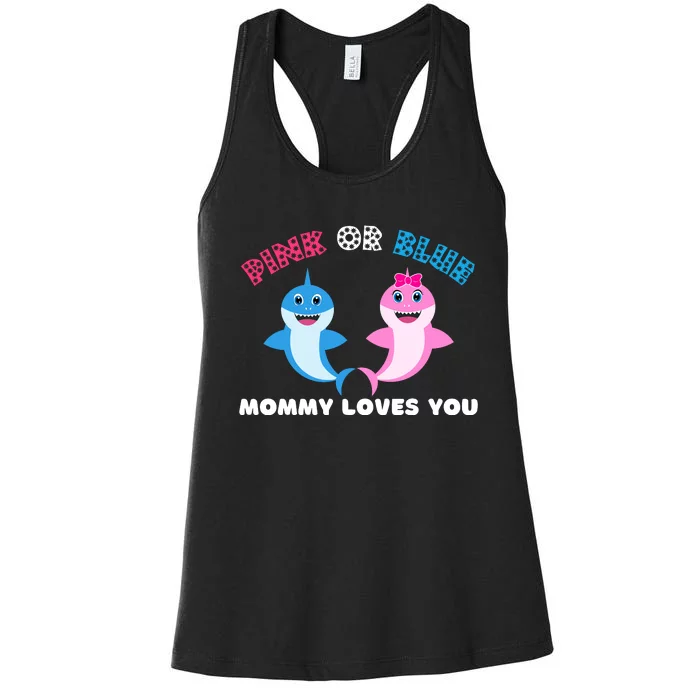 Pink Or Blue Mommy Loves You Gender Reveal Maternity Women's Racerback Tank