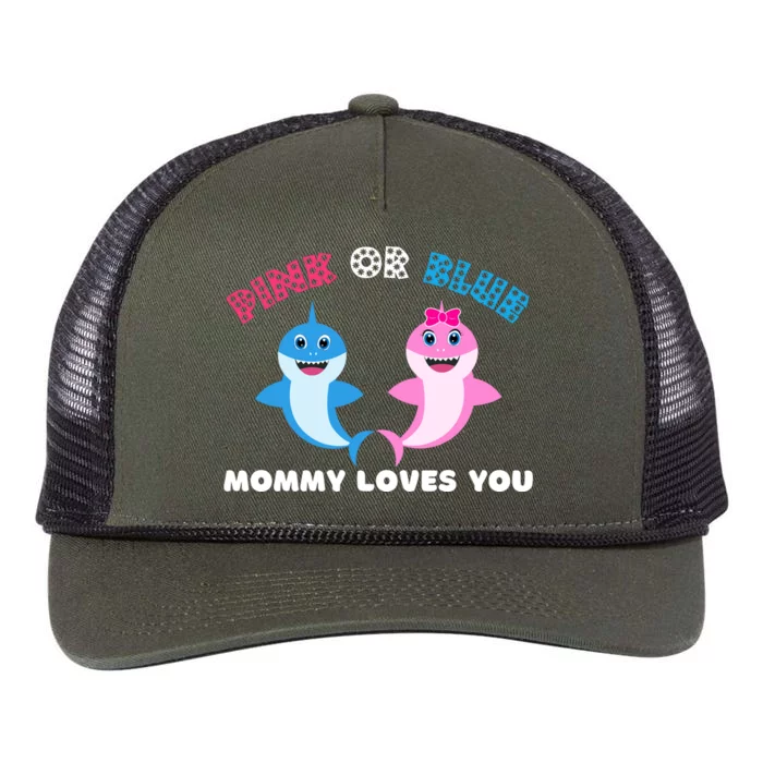 Pink Or Blue Mommy Loves You Gender Reveal Maternity Retro Rope Trucker Hat Cap