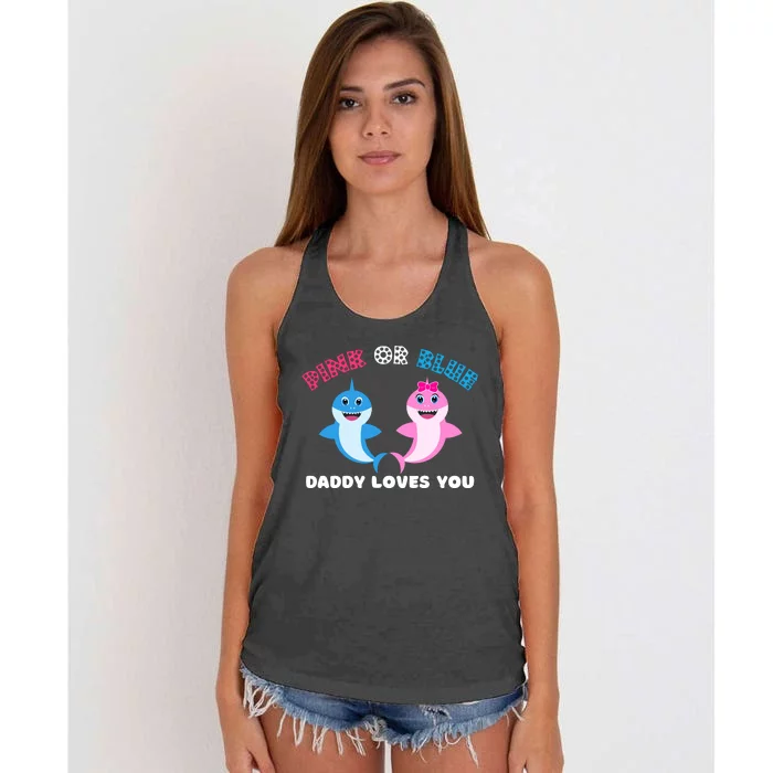 Pink Or Blue Daddy Loves You Gender Reveal Maternity Women's Knotted Racerback Tank