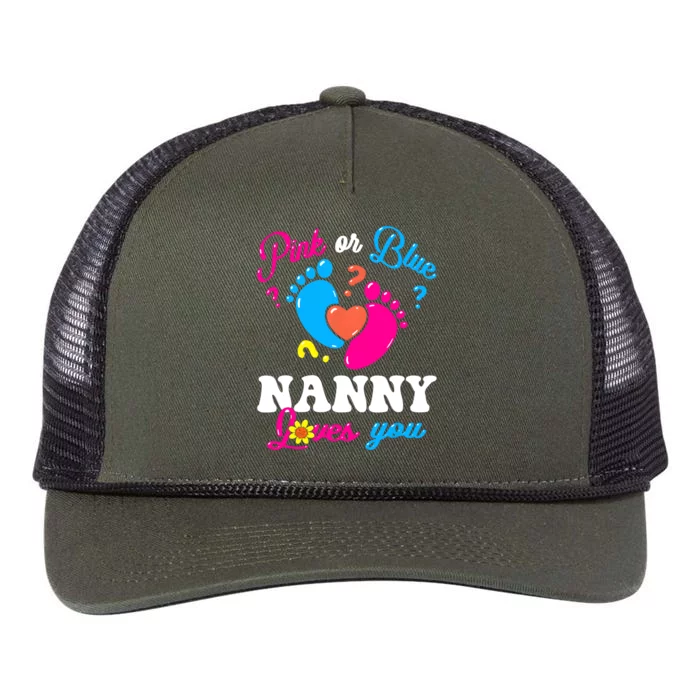 Pink Or Blue Nanny Loves You Baby Gender Reveal Retro Rope Trucker Hat Cap