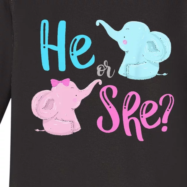 Pink Or Blue Gender Reveal Elephant Baby Long Sleeve Bodysuit