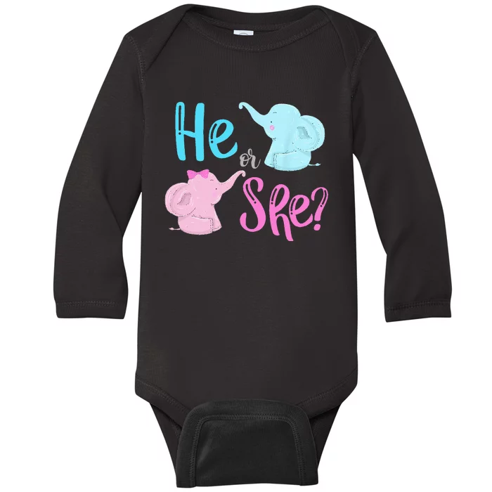 Pink Or Blue Gender Reveal Elephant Baby Long Sleeve Bodysuit