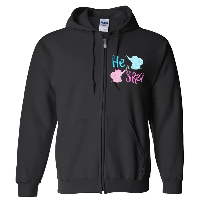 Pink Or Blue Gender Reveal Elephant Full Zip Hoodie