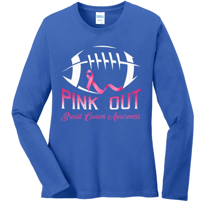 Pink Out Breast Cancer Football Ladies Long Sleeve Shirt