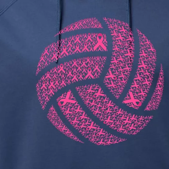 Pink Out Breast Cancer Awareness Pink Ribbon Volleyball Ball Performance Fleece Hoodie