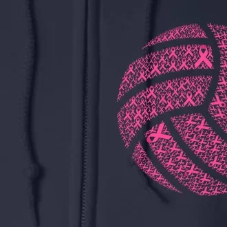 Pink Out Breast Cancer Awareness Pink Ribbon Volleyball Ball Full Zip Hoodie