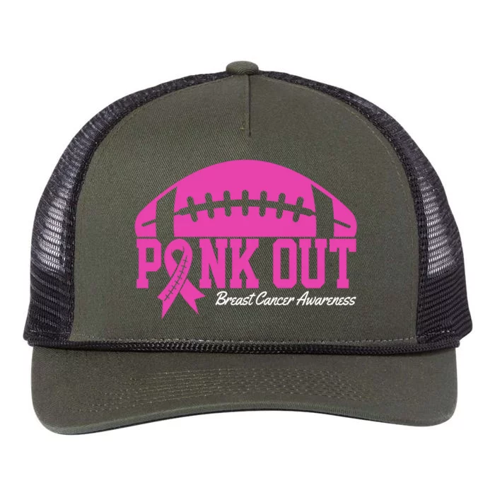 Pink Out Breast Cancer Awareness Football Ribbon Retro Rope Trucker Hat Cap