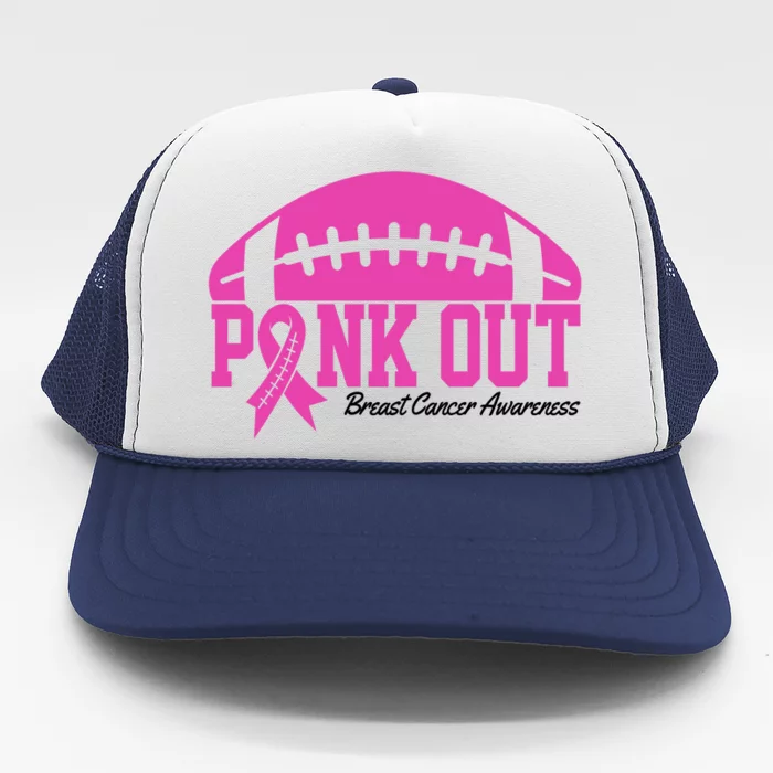 Pink Out Breast Cancer Awareness Football Ribbon Trucker Hat