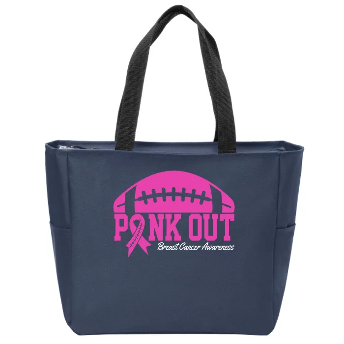 Pink Out Breast Cancer Awareness Football Ribbon Zip Tote Bag