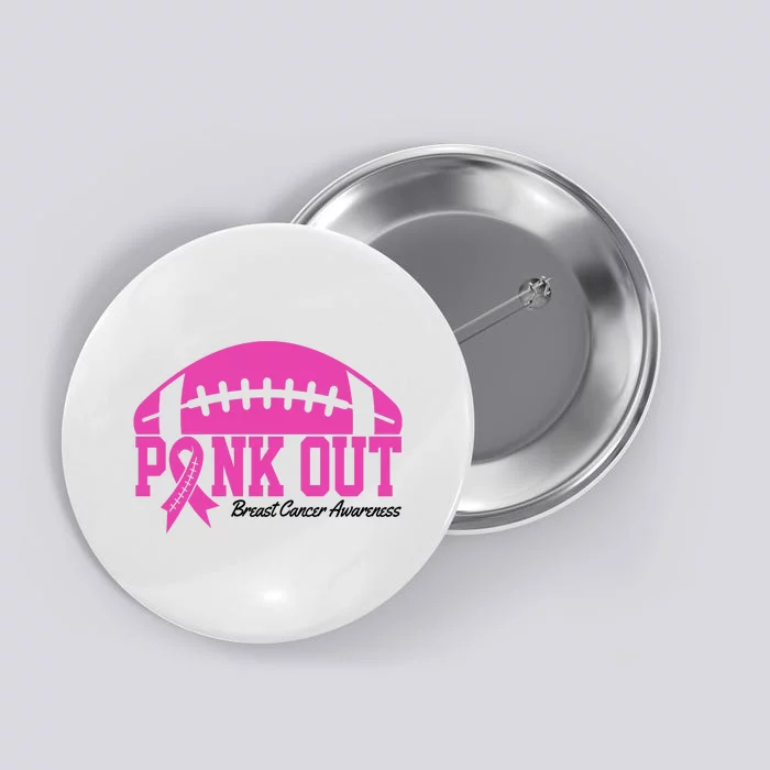 Pink Out Breast Cancer Awareness Football Ribbon Button