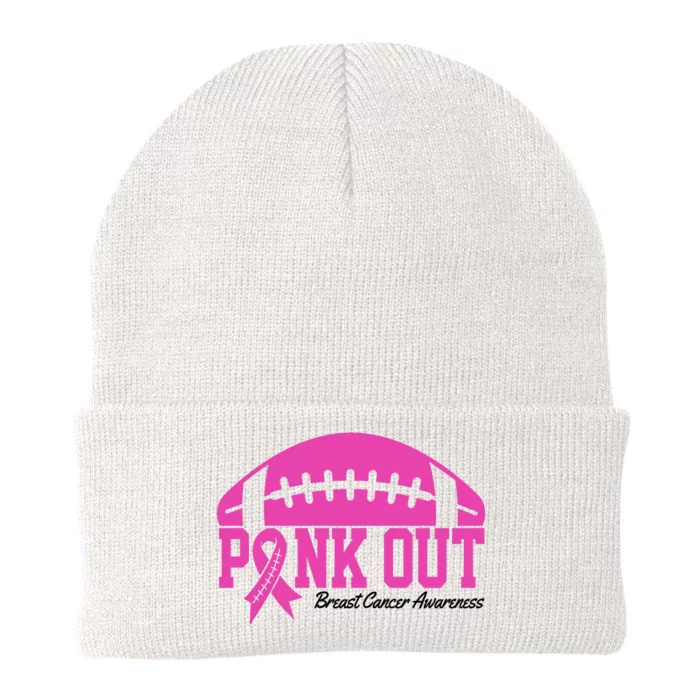 Pink Out Breast Cancer Awareness Football Ribbon Knit Cap Winter Beanie