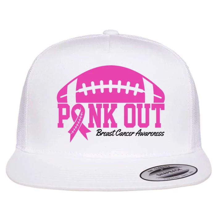 Pink Out Breast Cancer Awareness Football Ribbon Flat Bill Trucker Hat