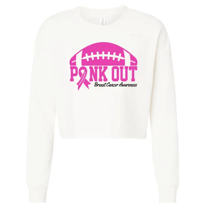 Pink Out Breast Cancer Awareness Football Ribbon Cropped Pullover Crew