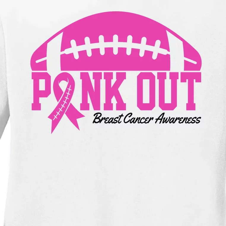 Pink Out Breast Cancer Awareness Football Ribbon Ladies Long Sleeve Shirt