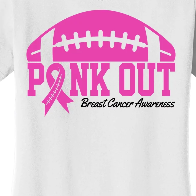 Pink Out Breast Cancer Awareness Football Ribbon Women's T-Shirt