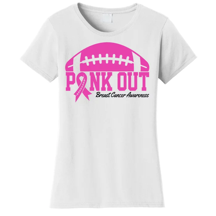 Pink Out Breast Cancer Awareness Football Ribbon Women's T-Shirt