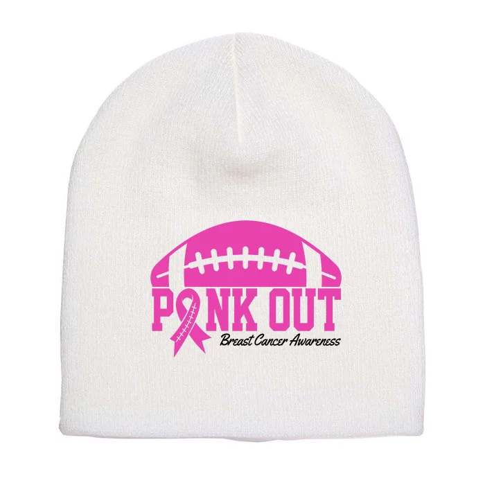 Pink Out Breast Cancer Awareness Football Ribbon Short Acrylic Beanie