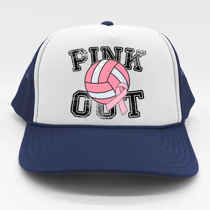 Pink Out Breast Cancer Awareness Pink Ribbon Volleyball Trucker Hat