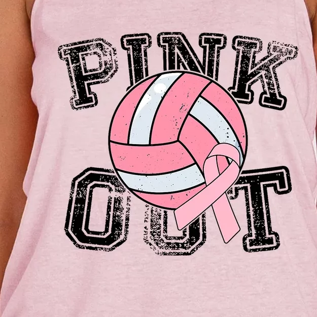 Pink Out Breast Cancer Awareness Pink Ribbon Volleyball Women's Knotted Racerback Tank