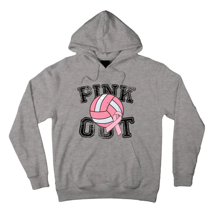 Pink Out Breast Cancer Awareness Pink Ribbon Volleyball Tall Hoodie