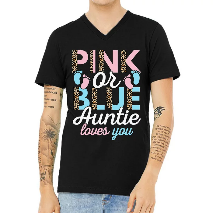 Pink Or Blue Auntie Loves You Gender Reveal Baby Shower Aunt V-Neck T-Shirt