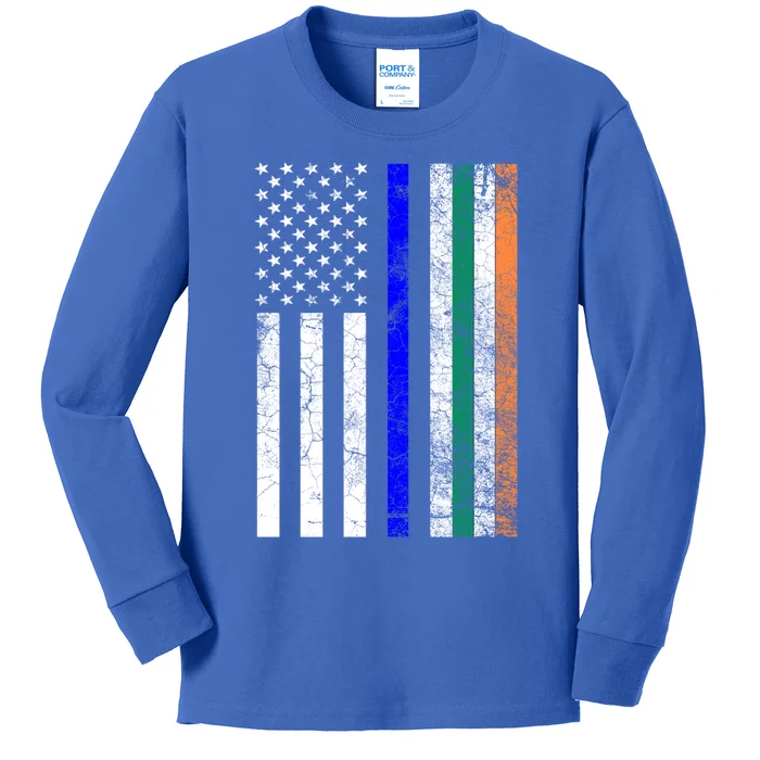 Police Officer Cop St Patrick's Day Irish American Flag Funny Gift Kids Long Sleeve Shirt