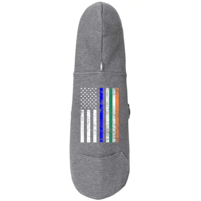 Police Officer Cop St Patrick's Day Irish American Flag Funny Gift Doggie 3-End Fleece Hoodie