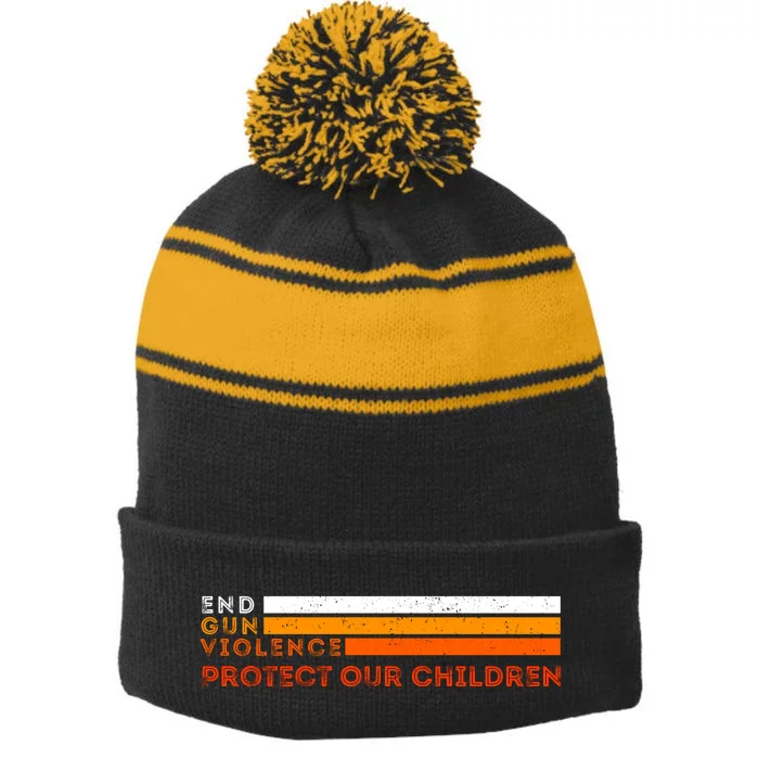 Protect Our Children Orange Mom Dad Enough End Gun Violence Stripe Pom Pom Beanie