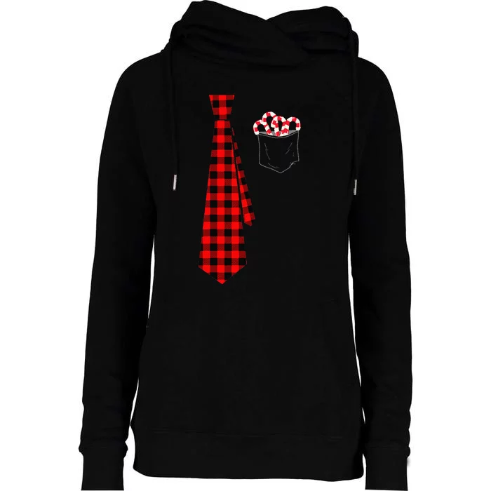 Pocket Of Candy Canes Red Buffalo Plaid Neck Tie Christmas Womens Funnel Neck Pullover Hood