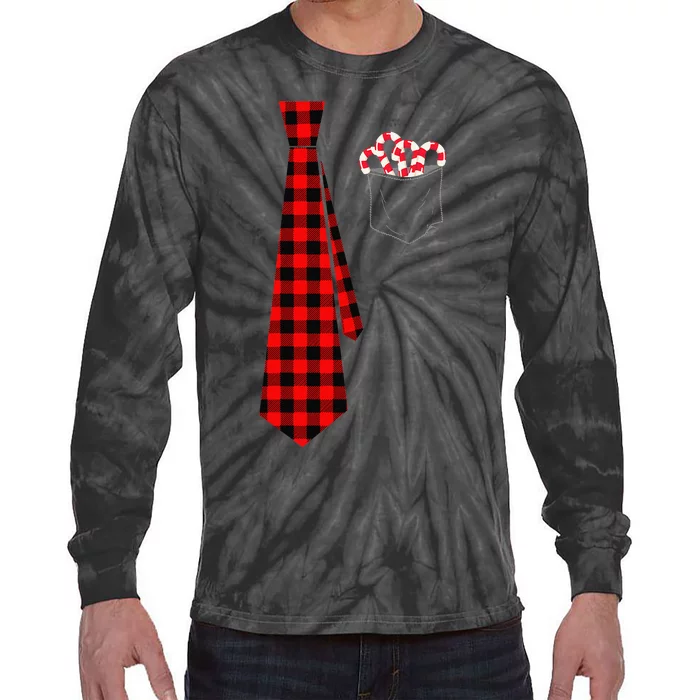 Pocket Of Candy Canes Red Buffalo Plaid Neck Tie Christmas Tie-Dye Long Sleeve Shirt