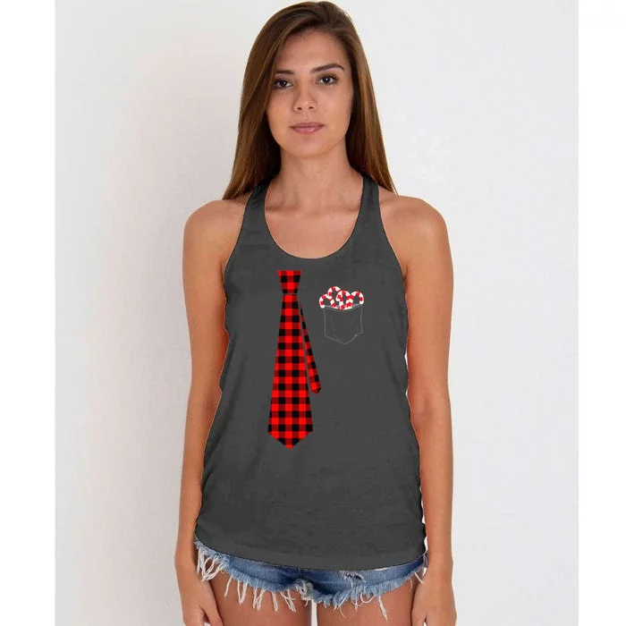 Pocket Of Candy Canes Red Buffalo Plaid Neck Tie Christmas Women's Knotted Racerback Tank