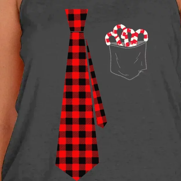 Pocket Of Candy Canes Red Buffalo Plaid Neck Tie Christmas Women's Knotted Racerback Tank