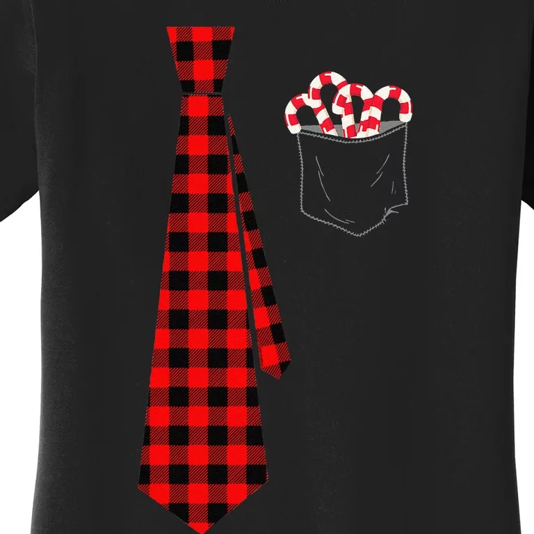 Pocket Of Candy Canes Red Buffalo Plaid Neck Tie Christmas Women's T-Shirt