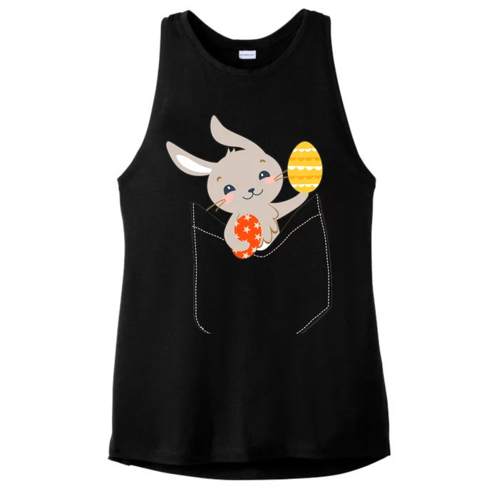 Pocket Easter Bunny Ladies Tri-Blend Wicking Tank