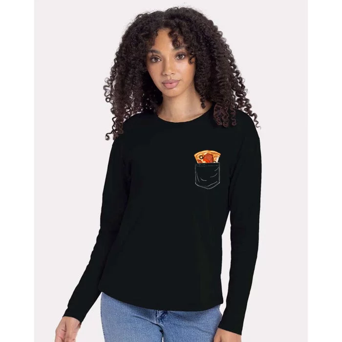 Pocket Pizza Slice Womens Cotton Relaxed Long Sleeve T-Shirt