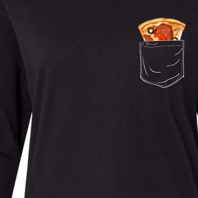 Pocket Pizza Slice Womens Cotton Relaxed Long Sleeve T-Shirt