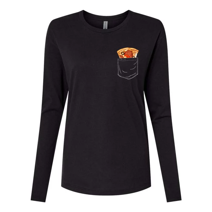 Pocket Pizza Slice Womens Cotton Relaxed Long Sleeve T-Shirt