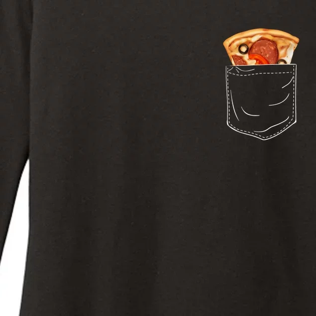 Pocket Pizza Slice Womens CVC Long Sleeve Shirt