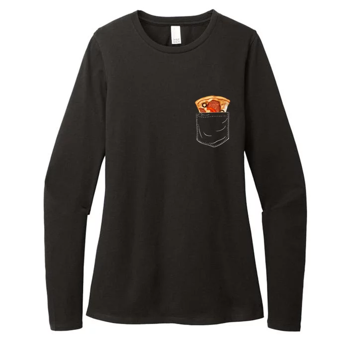 Pocket Pizza Slice Womens CVC Long Sleeve Shirt