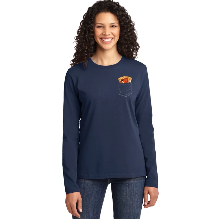 Pocket Pizza Slice Ladies Long Sleeve Shirt