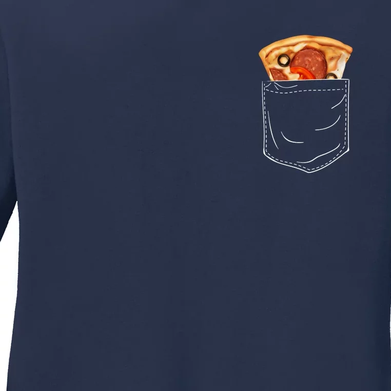 Pocket Pizza Slice Ladies Long Sleeve Shirt