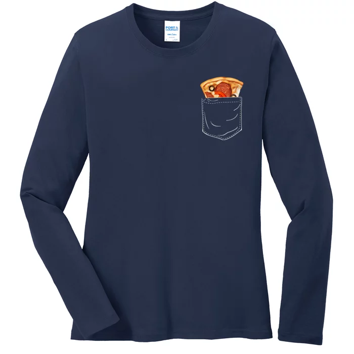 Pocket Pizza Slice Ladies Long Sleeve Shirt