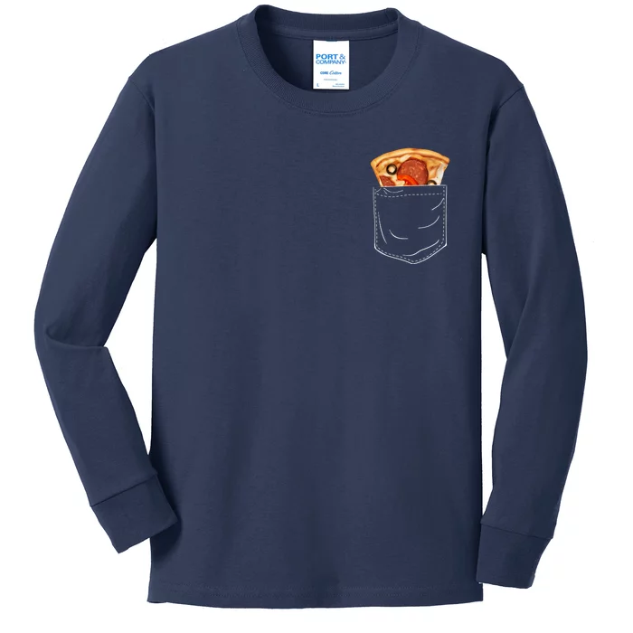 Pocket Pizza Slice Kids Long Sleeve Shirt