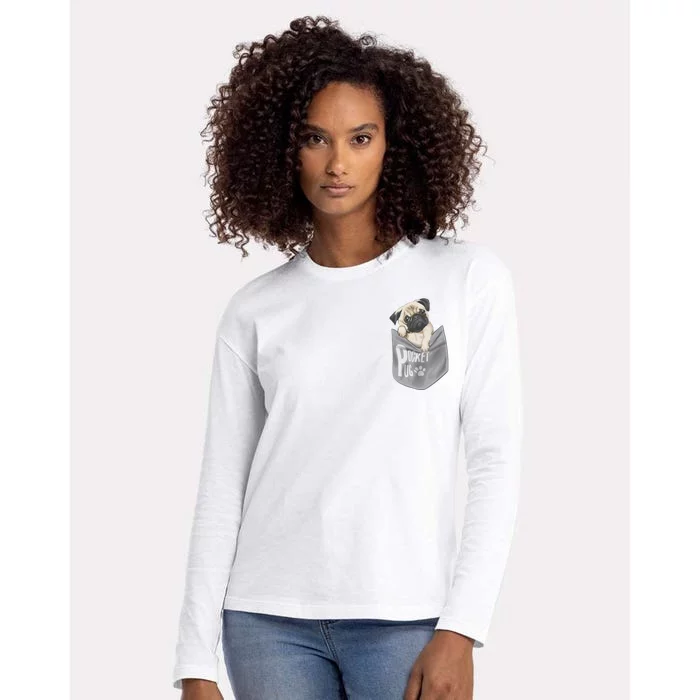 Pocket Pug Cute Womens Cotton Relaxed Long Sleeve T-Shirt