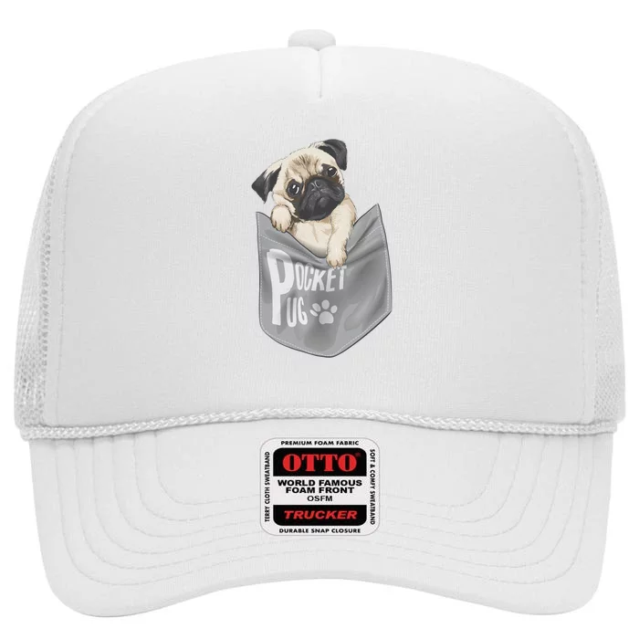 Pocket Pug Cute High Crown Mesh Trucker Hat