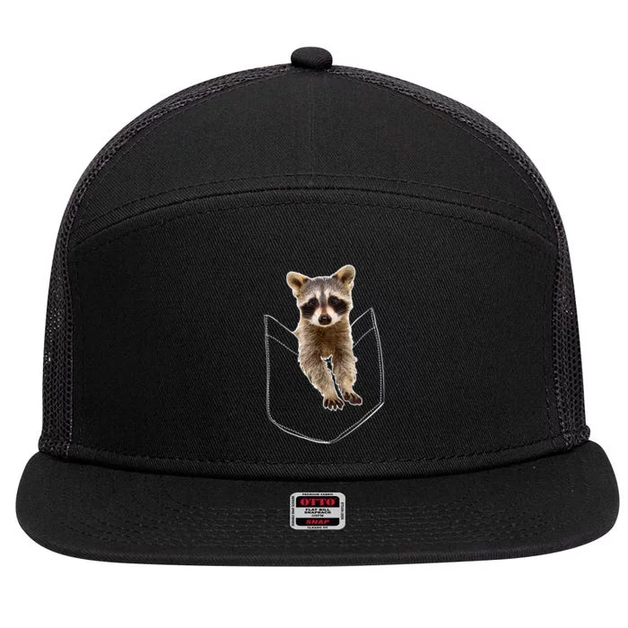 Pocket Raccoon Funny 7 Panel Mesh Trucker Snapback Hat