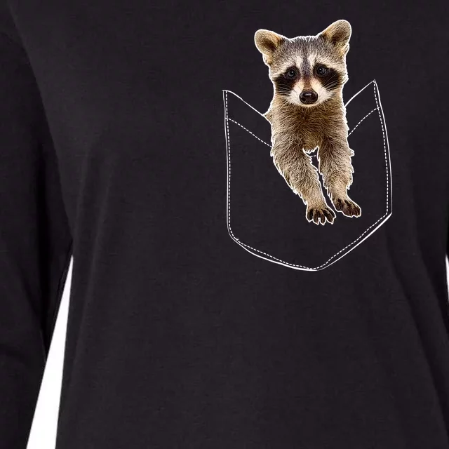 Pocket Raccoon Funny Womens Cotton Relaxed Long Sleeve T-Shirt