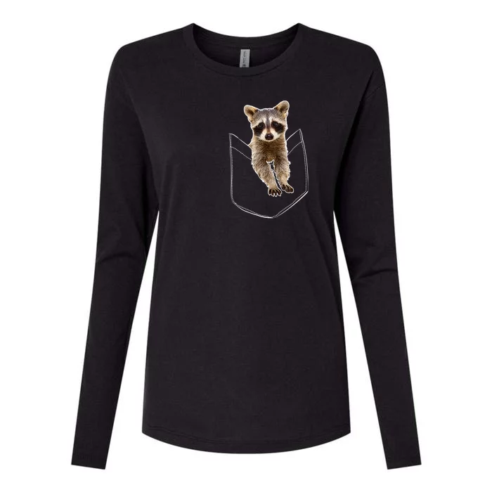 Pocket Raccoon Funny Womens Cotton Relaxed Long Sleeve T-Shirt