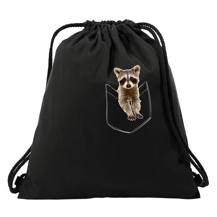 Pocket Raccoon Funny Drawstring Bag